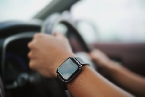 Young Asian man driving a car on a relaxing road trip.