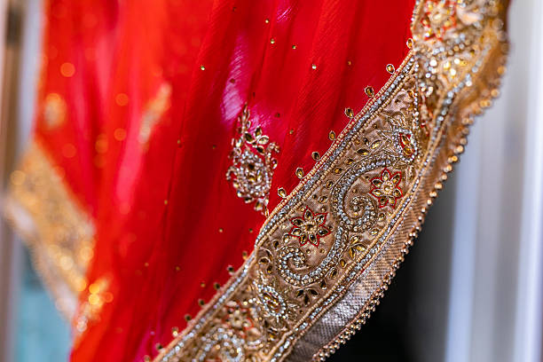istock Indian bride’s traditional wedding outfit textile fabric and pattern close up 2239477714