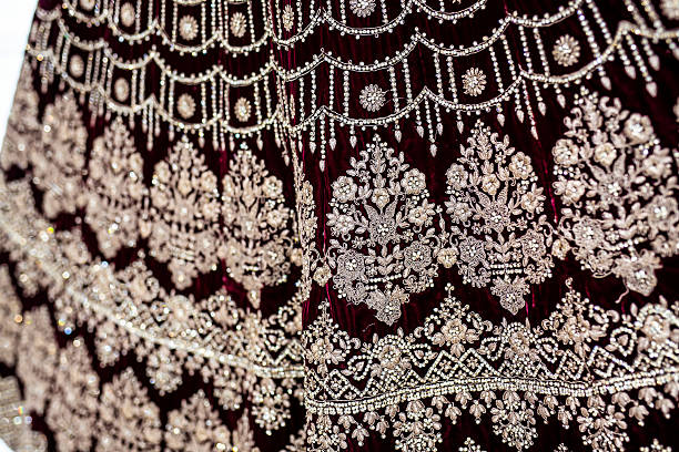istock Indian bride’s traditional wedding outfit textile fabric and pattern close up 2239478404