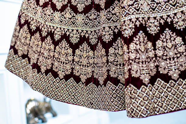 istock Indian bride’s traditional wedding outfit textile fabric and pattern close up 2239478543