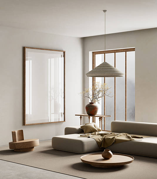 istock Serene Japandi living room interior design. 3D illustration 2239500717