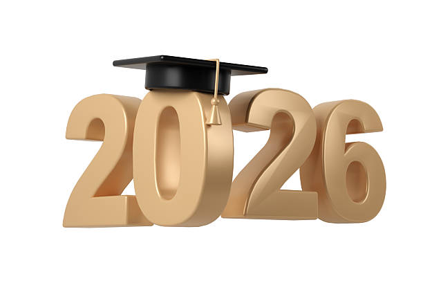 istock Academic achievement symbolized by graduation cap resting on golden 2026 education numerals, representing white background scholarly milestone 2239501379