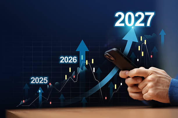 istock Growth trends in financial markets are analyzed using a smartphone in 2027 2239504522
