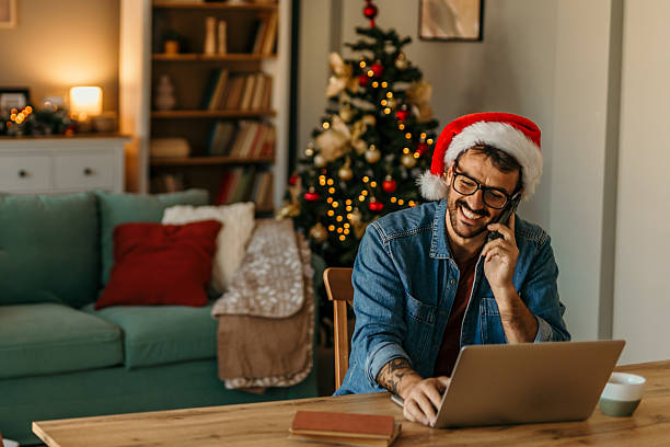 istock Man working from home during christmas holidays 2239517713