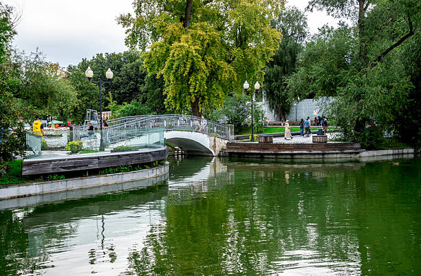 Golitsyn Ponds With a Scenic Footbridge in Gorky Central Park, Moscow, Russia, 9 August 2025
