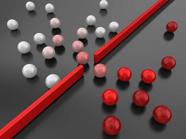 istock Abstract Scene With Red Barriers Dividing White And Red Spheres In A Minimal Layout. 2239549160