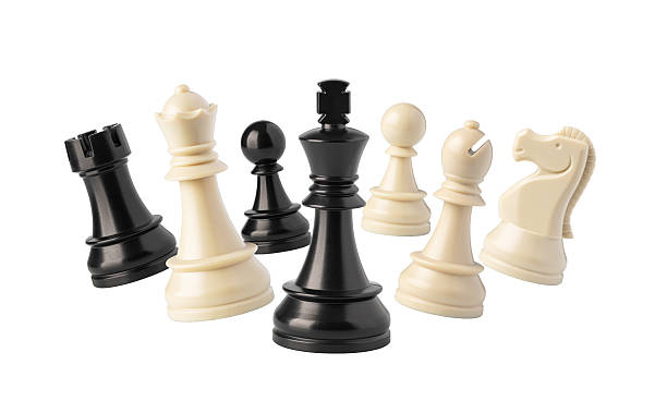 istock Black and white chess pieces floating on white background 2239554772