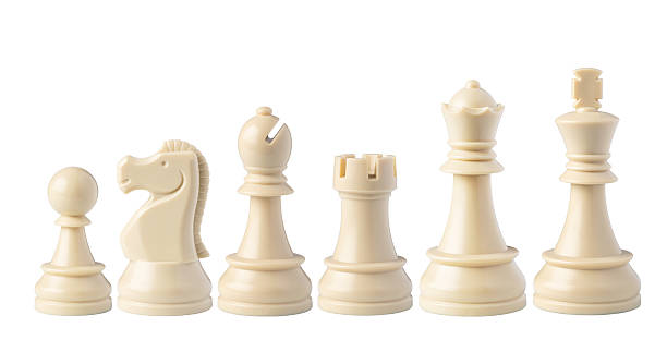 istock Black and white chess pieces floating on white background 2239554779