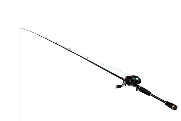 istock Fishing rod with green line on white background 2239555410