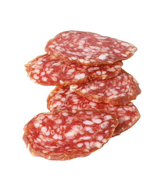 istock Stacked sliced deli meat isolated on white background 2239557290