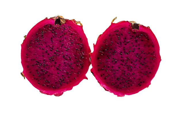 istock Red Dragon Fruit Cut in Half Isolated on White Background 2239558483