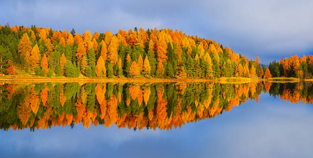 istock Nature. Lake and autumn forest. Symmetrical composition. Panoramic view. Reflections on the water surface. Incredible view of the nature. Photo for background, wallpaper, postcards. 2239569787