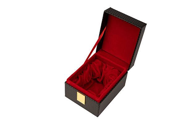 istock Black empty box covered with red velvet isolated on a white background. 2239571485