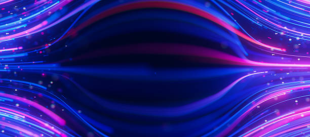 istock Closeup of bigdata light speed flow avoiding center. Abstract digital data stream of quantum computing. Cyberspace of qubit trail waves. Modern tech information transmission. 2239572701