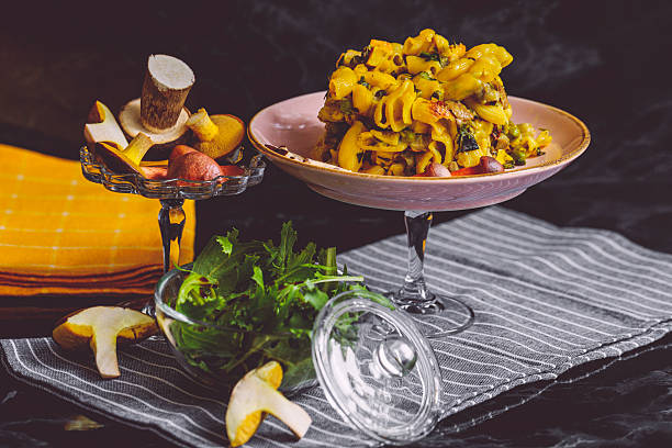 Pipe rigate pasta served with a wild mushroom sauce