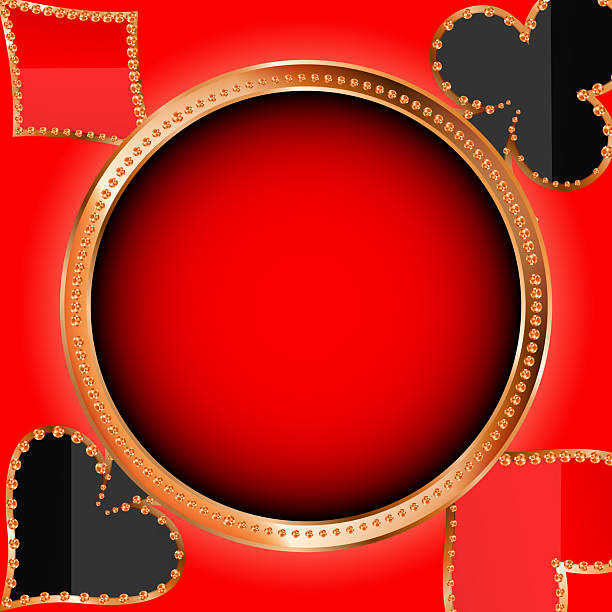 istock Shining retro light banner on red background with golden elements. Casino poster vintage style. Gold round frame, signboard vintage style. Vector illustration 2239578337