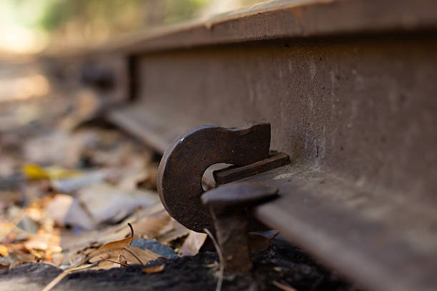 istock Rusty Train Track Connector Surrounded by Autumn Leaves in a Quiet Forest 2239594841