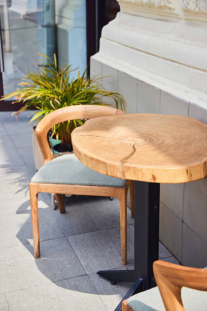 istock An outdoor cafe. Wooden table 2239598882