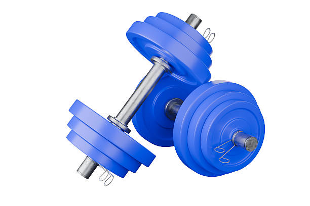 istock Pair of blue dumbbells resting on the floor 2239603261