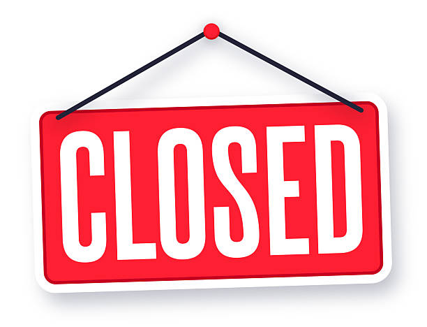 Closed retro red business hanging sign isolated on white background.