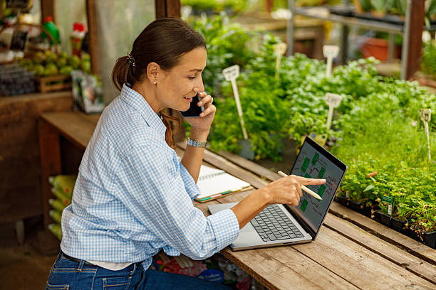 istock A woman is actively working in a greenhouse while using her laptop for various tasks and projects 2239624931