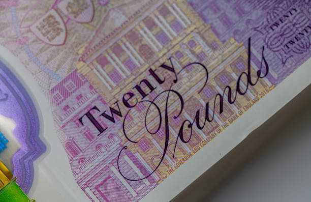 Close-up of portrait on British 20 pound sterling banknote.