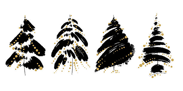 istock Hand drawn Christmas trees with decoration. Ink vector illustration new year greeting template. Artistic various shape new year trees composition horizontal card. 2239635217