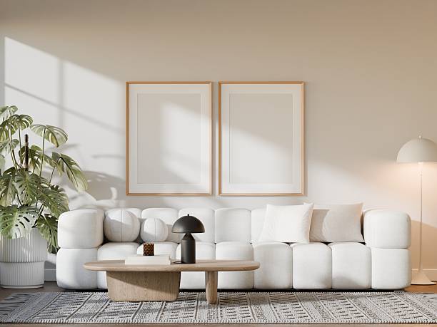 istock Minimalist Modern Living Room Interior with Poster Frame Mockup - 3d Render 2239650534
