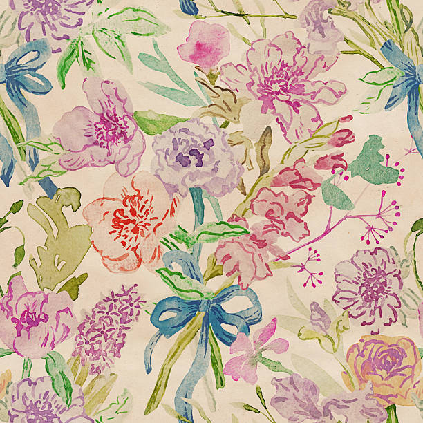 istock A seamless floral pattern featuring bouquets of flowers, peonies, lucid flowers, and irises tied with ribbon, painted with watercolors in soft pastel tones. 2239678363