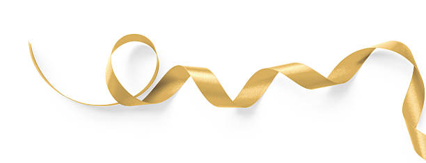 istock Gold ribbon golden satin bow curly scroll isolated on white background with clipping path for Christmas, birthday and wedding card confetti design decoration 2239679321