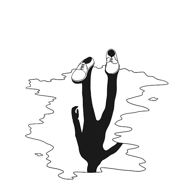 istock illustration of man reflected in a puddle, surreal absence concept 2239680879