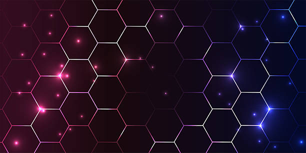 istock Glowing futuristic neon hexagon background, realistic vector bg with honeycomb for digital technology, medicine, science, bio, tech, game. 2239683572