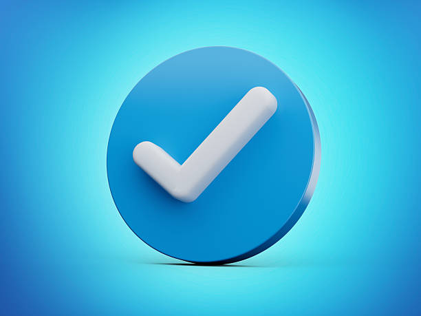 istock 3d shiny blue light with rounded blue icon and white check mark on blue background 3d illustration 2239692831
