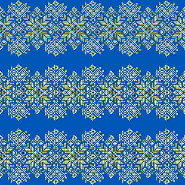istock Ukrainian traditional embroidery pattern, red and black geometric folk ornament, ethnic cross-stitch seamless border design 2239697371
