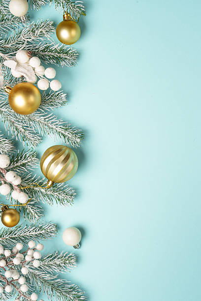 istock Christmas white and golden decorations on blue background with space for design. 2239698741