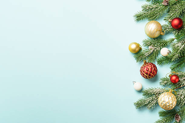 istock Christmas present with decor on blue with space for design. 2239699122