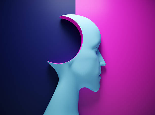 istock Creative sculpture of a human profile against a vibrant dual-toned background featuring blue and pink colors 2239703116