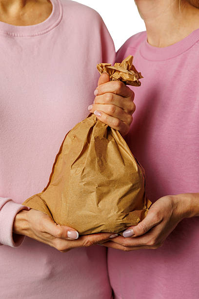 istock Two people in pink sweaters hold a brown paper bag together, symbolizing teamwork, cooperation, eco-friendly lifestyle, and shared responsibility for sustainability 2239703191
