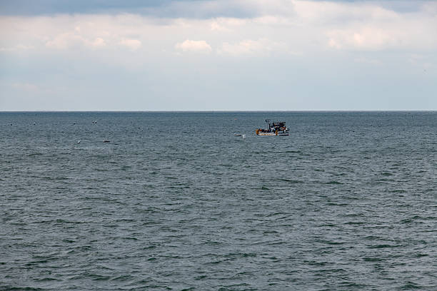 with fishing boats on the calm sea
