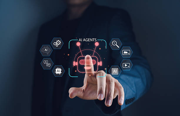 istock AI agent automation empowering virtual assistant systems in futuristic environments, visualized by a man tapping a digital robot icon through a high-tech interface. 2239707036