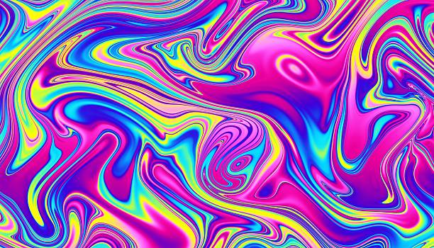 istock Rainbow swirling pattern with vivid neon pink, yellow and blue tones. Excellent for vibrant print design, retro-futuristic UI or energetic abstract backdrops. Vibrant graphic abstract wallpaper 2239714168