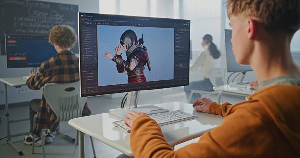 istock Focused Student in University Game Development Course Designs 3D Character for Video Game 2239715360