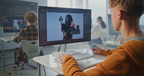 istock Focused Student in University Game Development Course Designs 3D Character for Video Game 2239715509