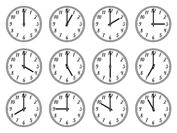 istock On the hour clocks set. Vector illustration of a round analog clock with handwritten numbers. 2239719894