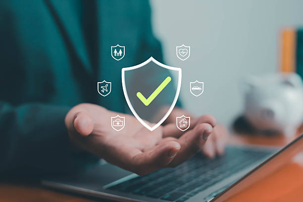 istock Digital insurance technology concept showing protection shield with check mark and multiple coverage icons for health, travel, home, car, symbolizing trust, security, and modern financial protection. 2239733506