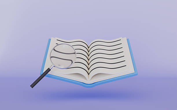 istock Opened book with magnifying glass, Book search concept 2239746407