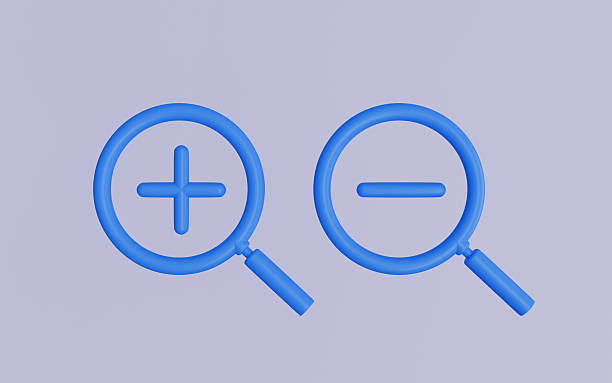 Set of magnifying glass icons with plus, minus marks