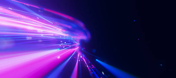 istock Closeup of bigdata light speed trail flow to infinity. Abstract digital data stream of quantum computing. Cyberspace of qubit trails. Modern tech information transmission. 2239747848