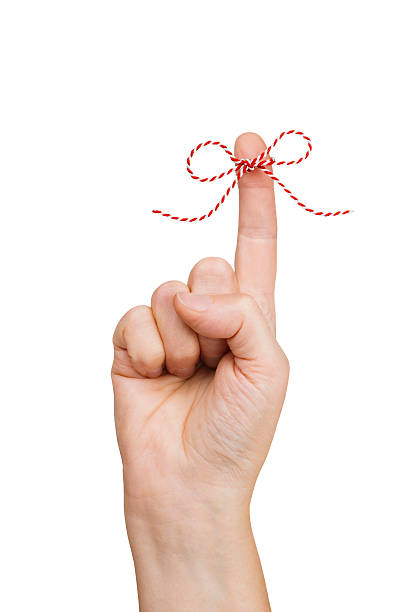 istock Red and White Christmas Rope Bow on Finger Pointing Sign Isolated 2239756261