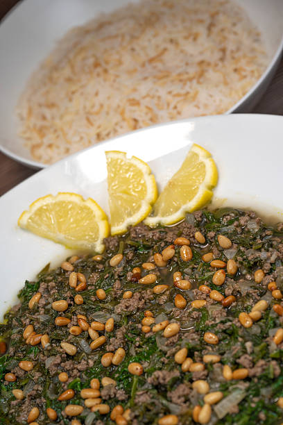 Spinach or Sabanekh with chicken a Mediterranean dish served with rice